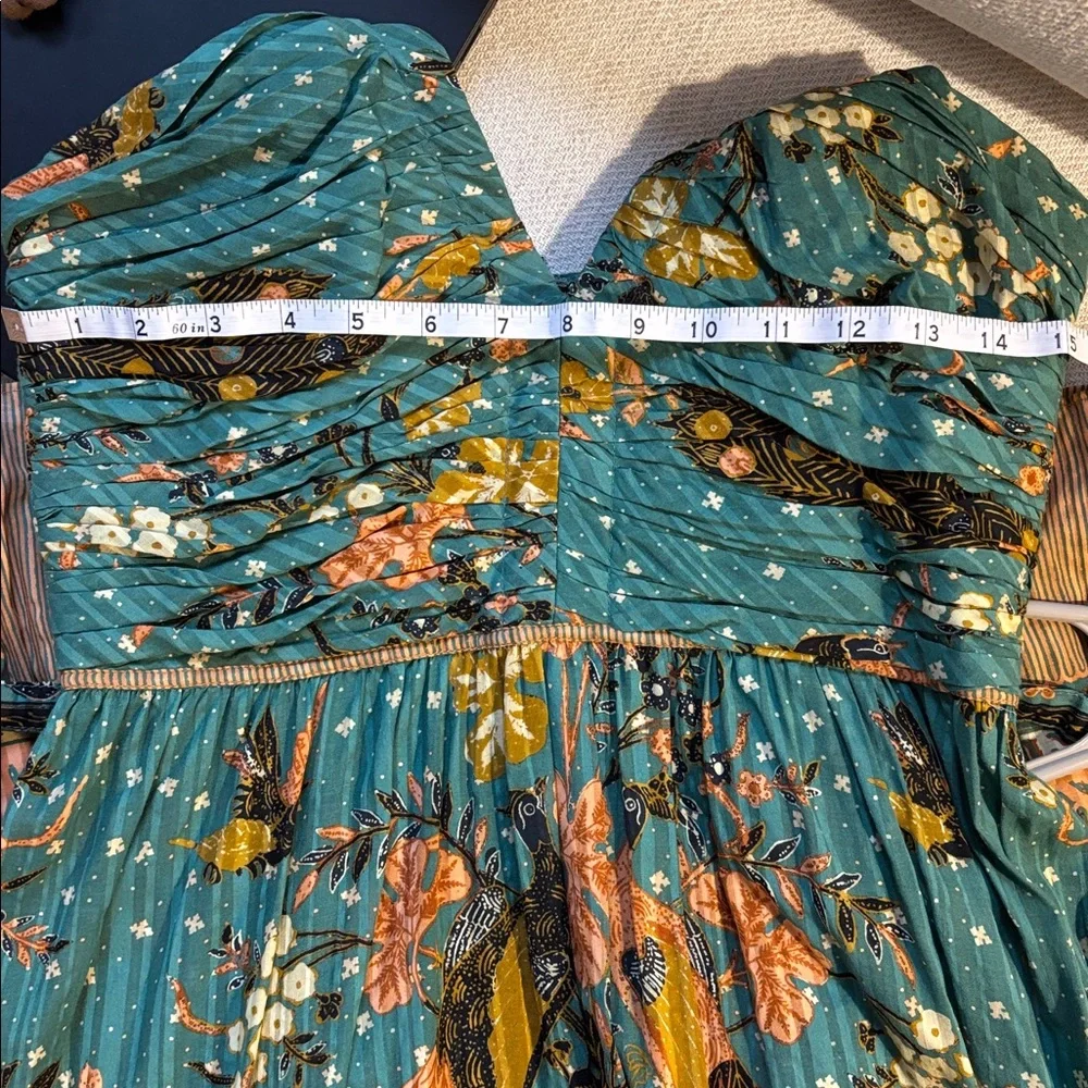 Ulla Johnson Teal Floral Tiered Maxi Dress with Mustard & Brown Trim - Picture 8 of 8